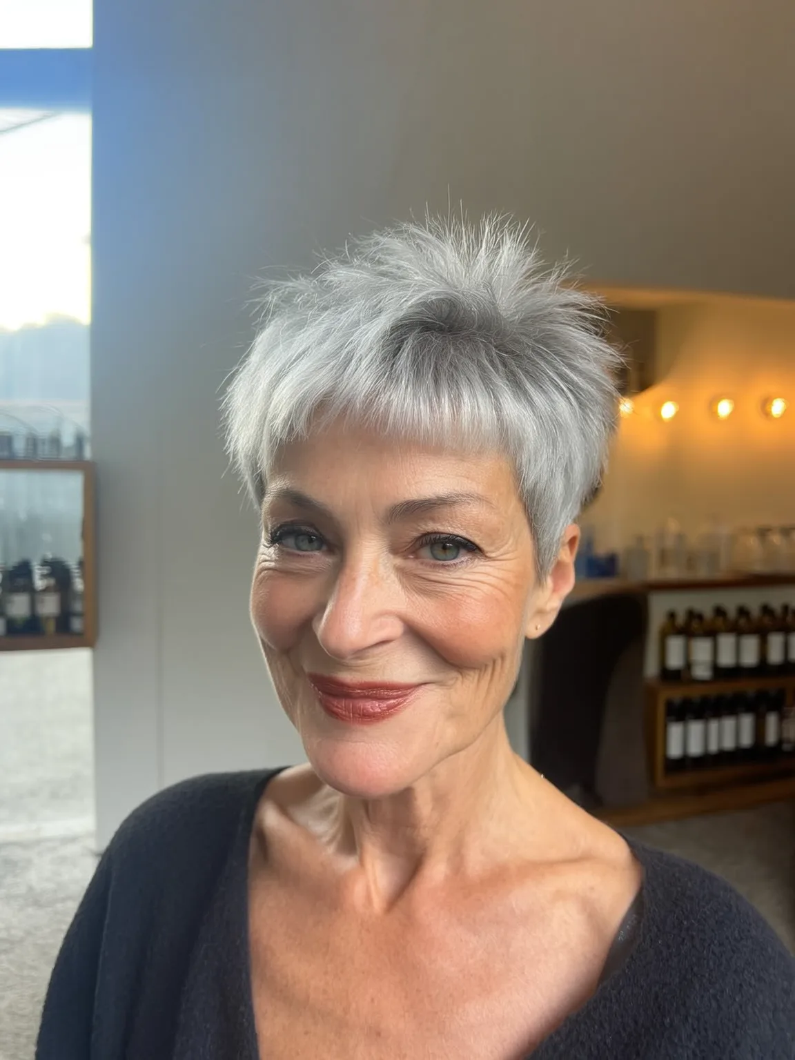 Medium Volume Silver Grey Straight Pixie