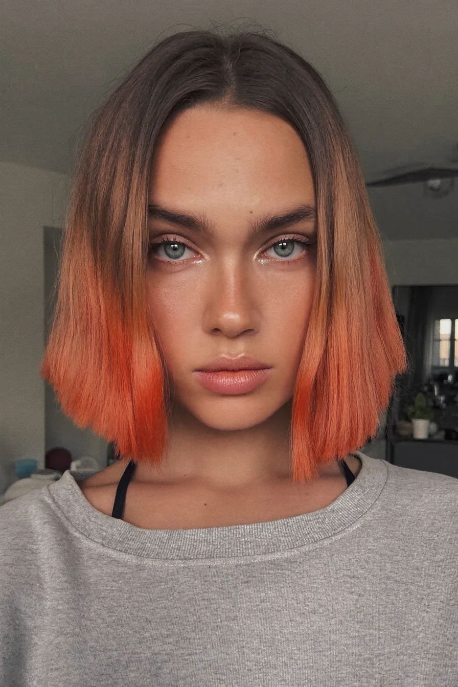 Modern Ombre Bob with Fiery Copper-Orange Ends for Bold Impact