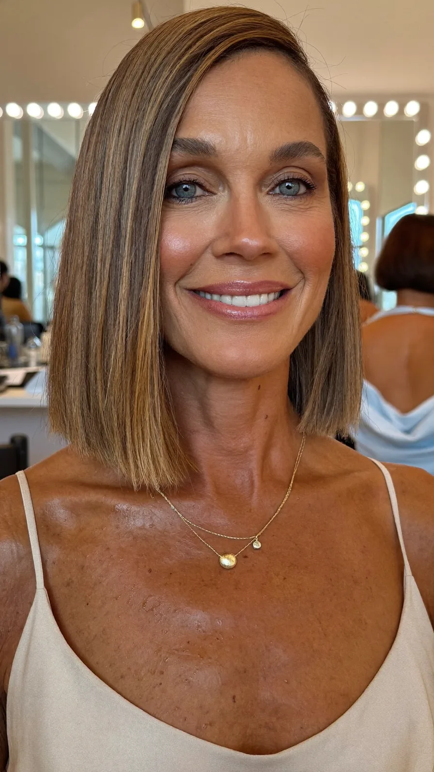 Sleek Deep Side-Parted Blunt Chin-Length Bob Hairstyle
