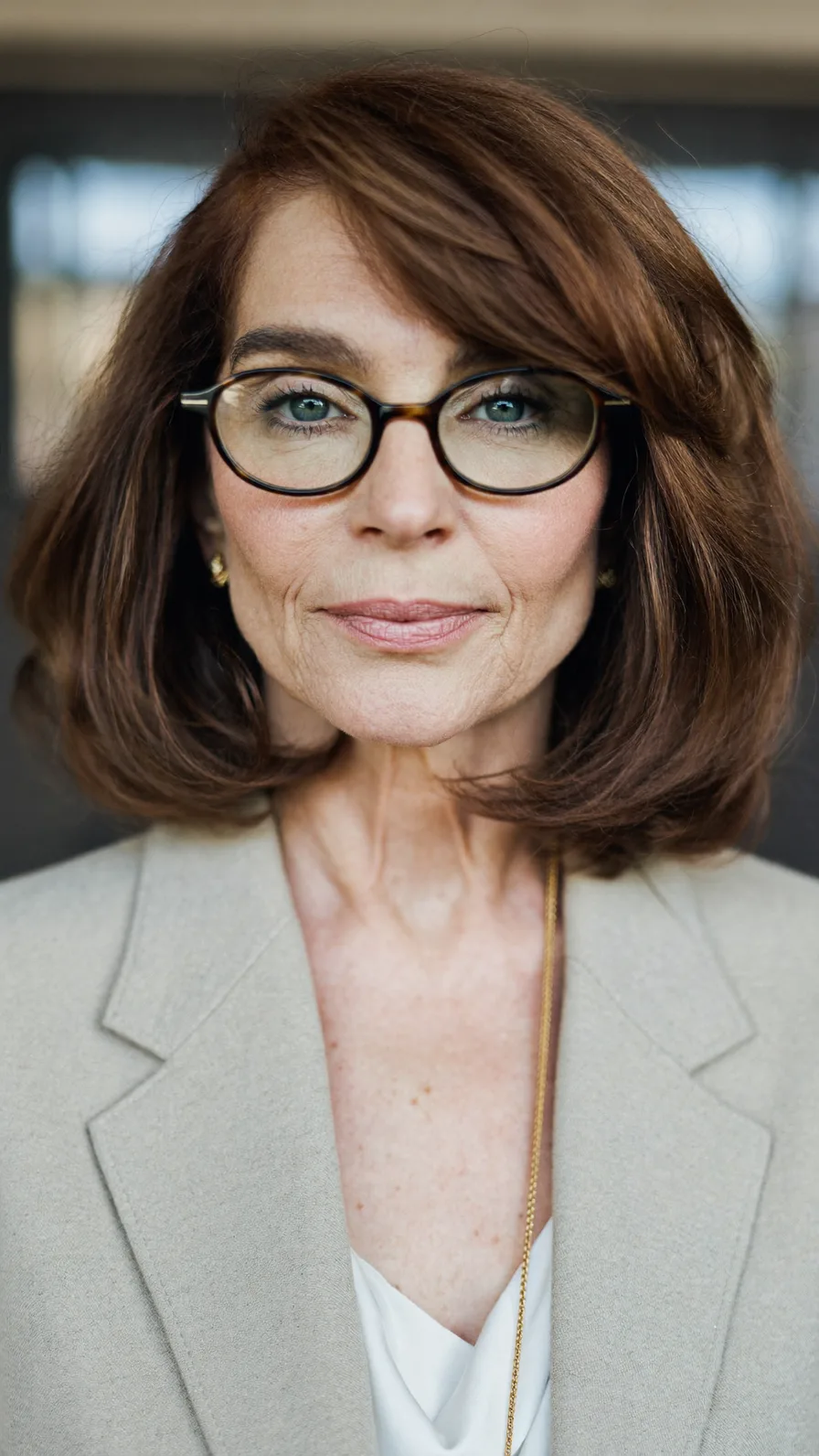 Classic Shoulder-Length Bob with Side-Swept Bangs and Rounded Ends