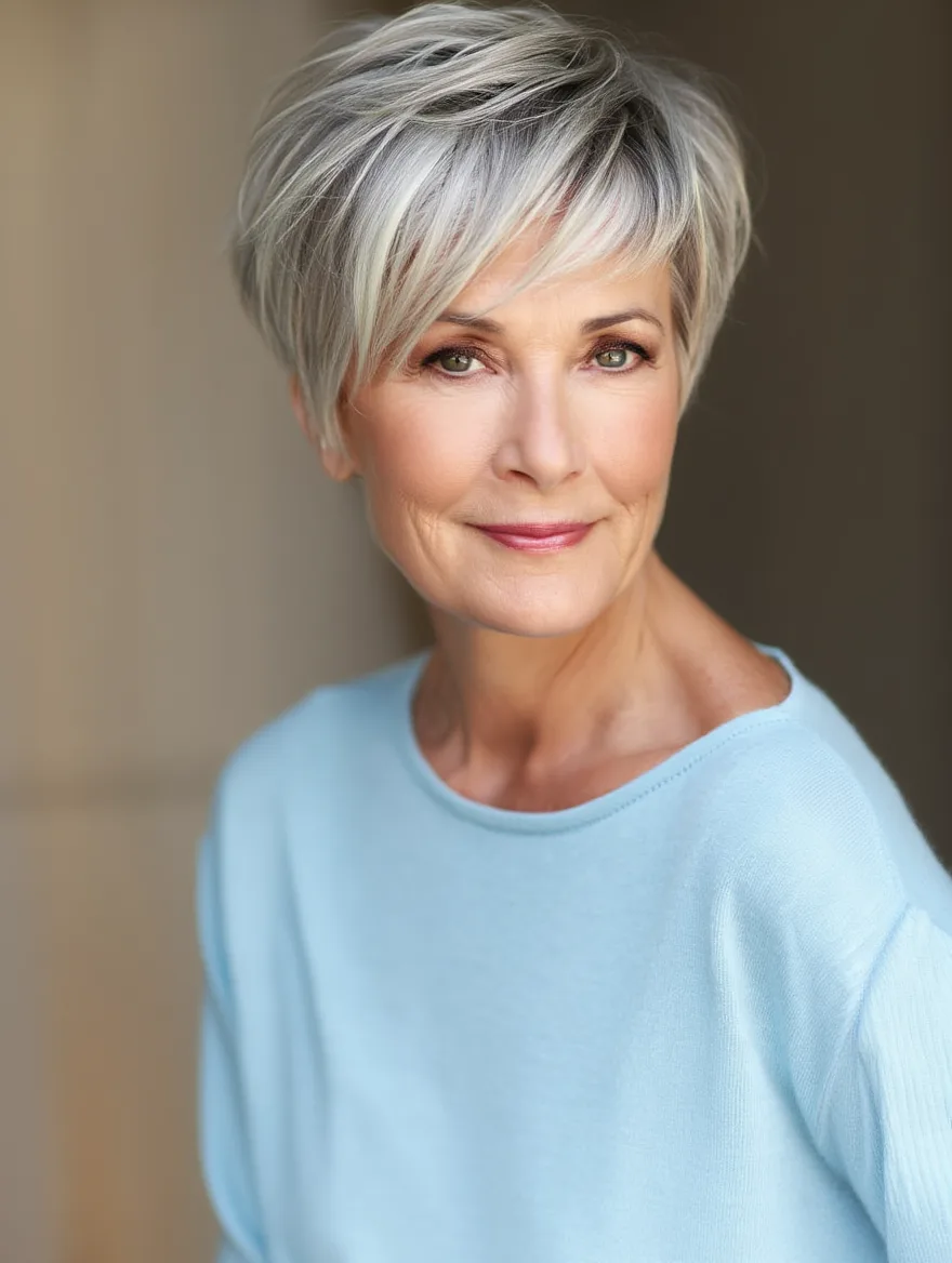 Textured Pixie Cut in Multi-Dimensional Silver Frost