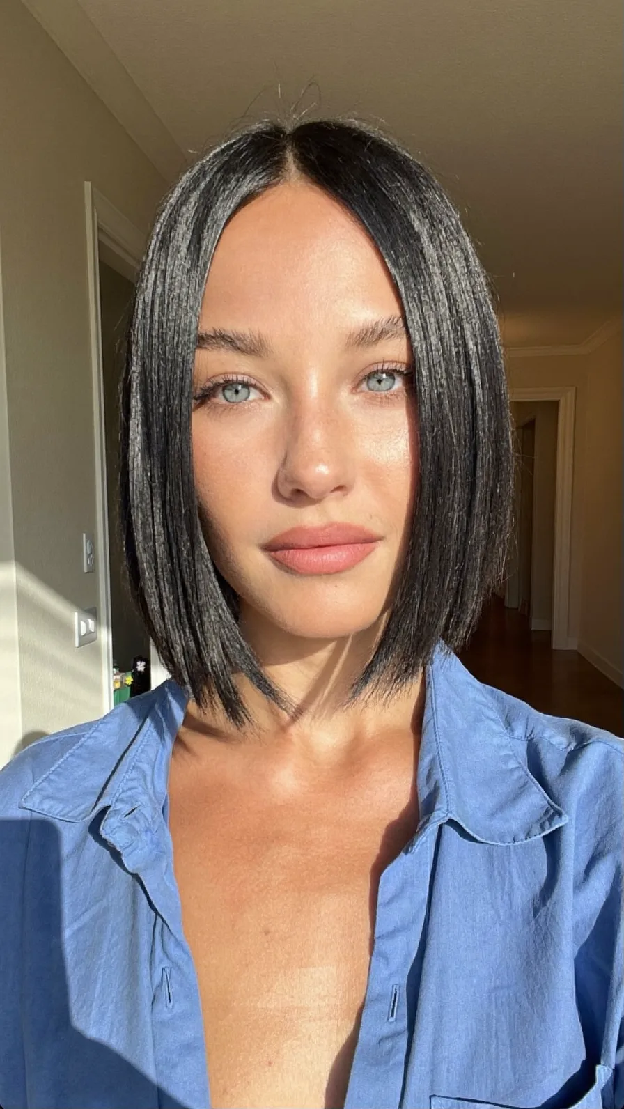 Sleek Center-Parted Chin-Length Blunt Bob Hairstyle