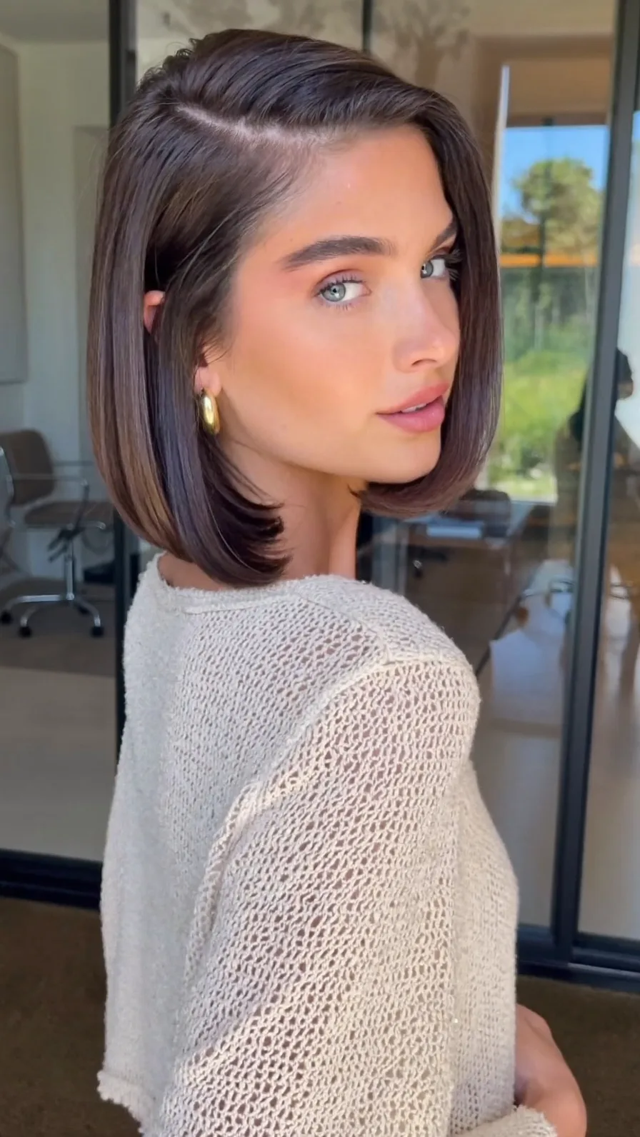Sleek Deep Side Part Chin-Length Classic Blunt Bob