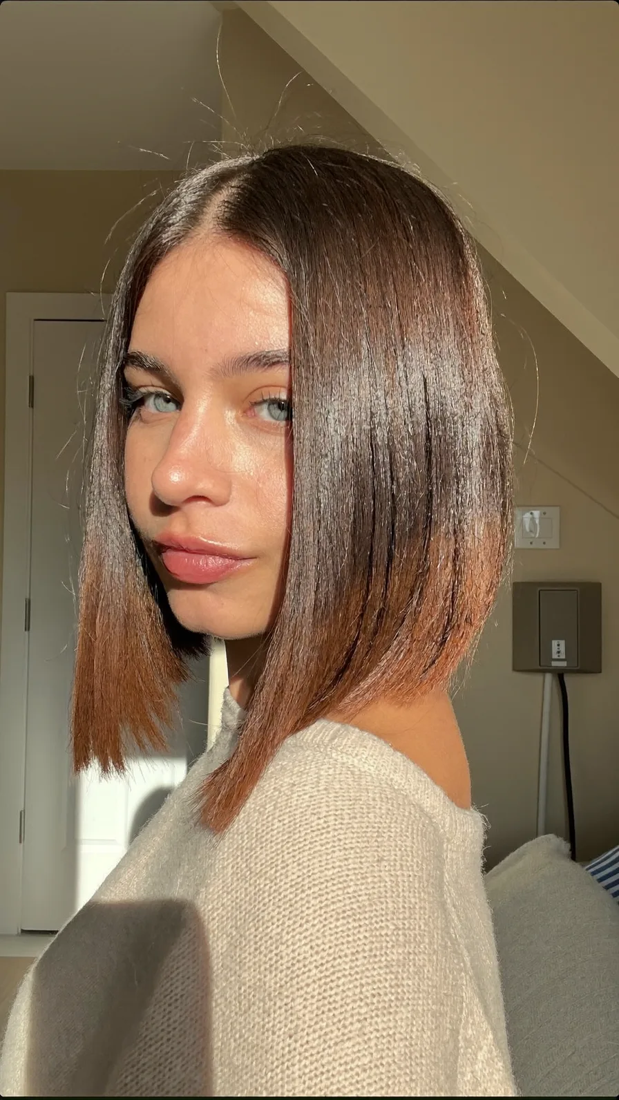 Sleek Chin-Length Blunt Bob with Warm Ombre Ends