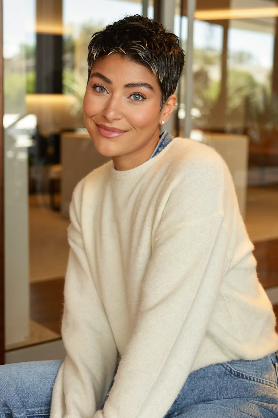 Textured Side-Parted Pixie Cut with Platinum Highlights
