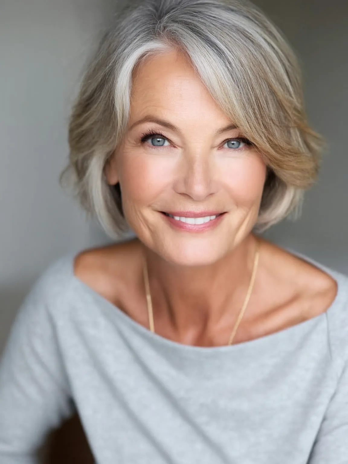 Chic Silver Frost Chin-Length Bob with Side Bangs