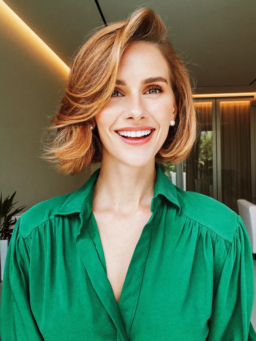 Chic Layered Bob with Side Swept Flowing Waves