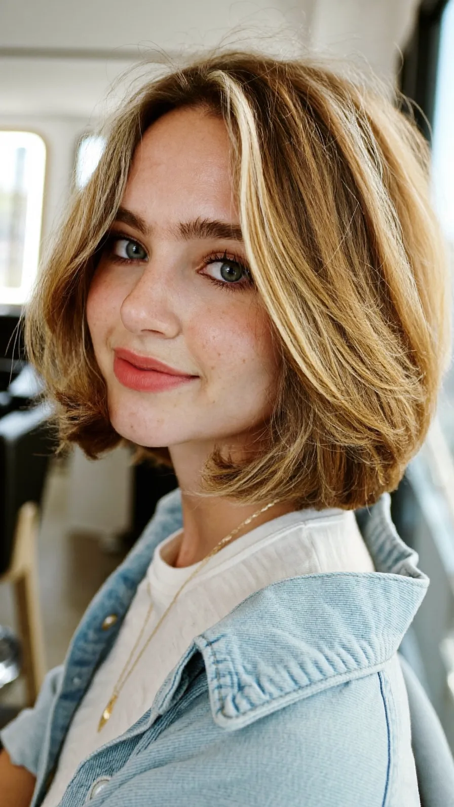 Chin-Length Voluminous Bob with Honey Blonde Highlights