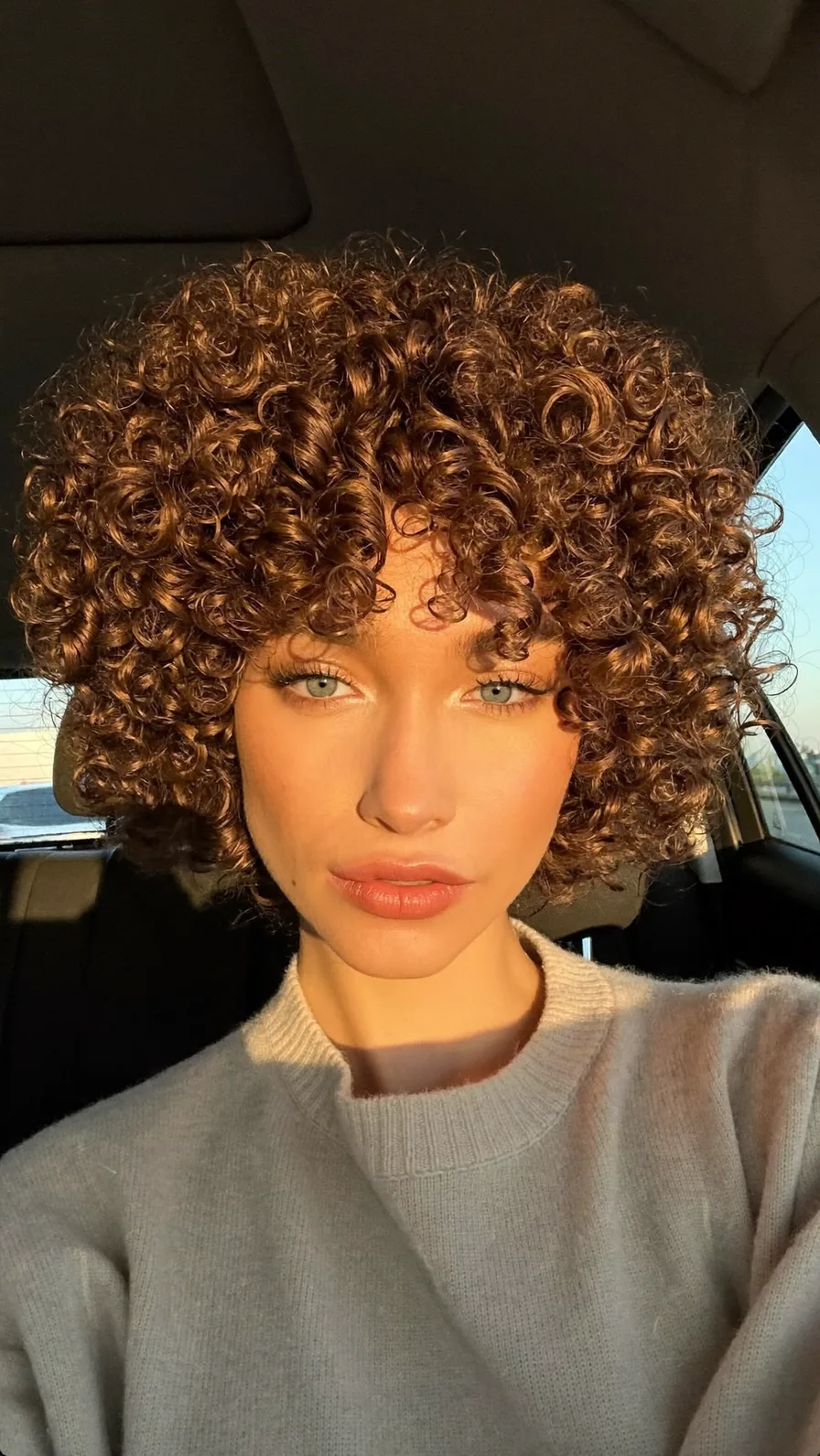 Voluminous Curly Chin-Length Bob with Curtain Bangs