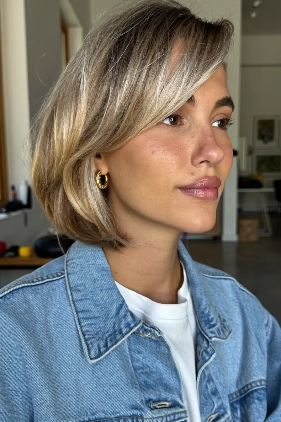 Chic Ash Blonde Bob with Soft Side-Swept Layers
