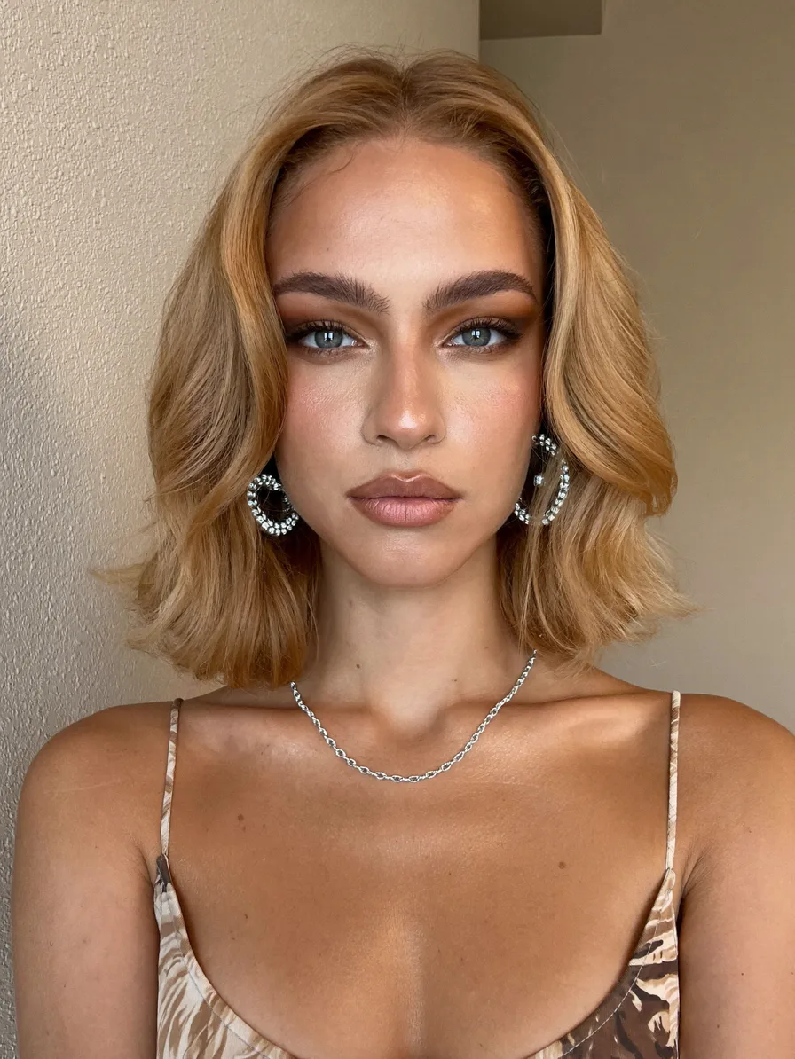 Elegant Shoulder-Length Lob with Center Part and Soft Waves