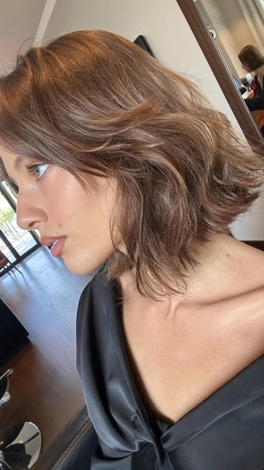 Textured Lob with Choppy Ends and Warm Chestnut Babylights