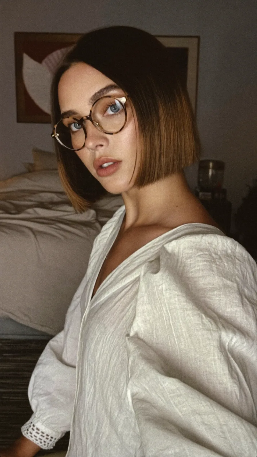 Sleek Chin-Length Blunt Bob with Warm Caramel Ombre