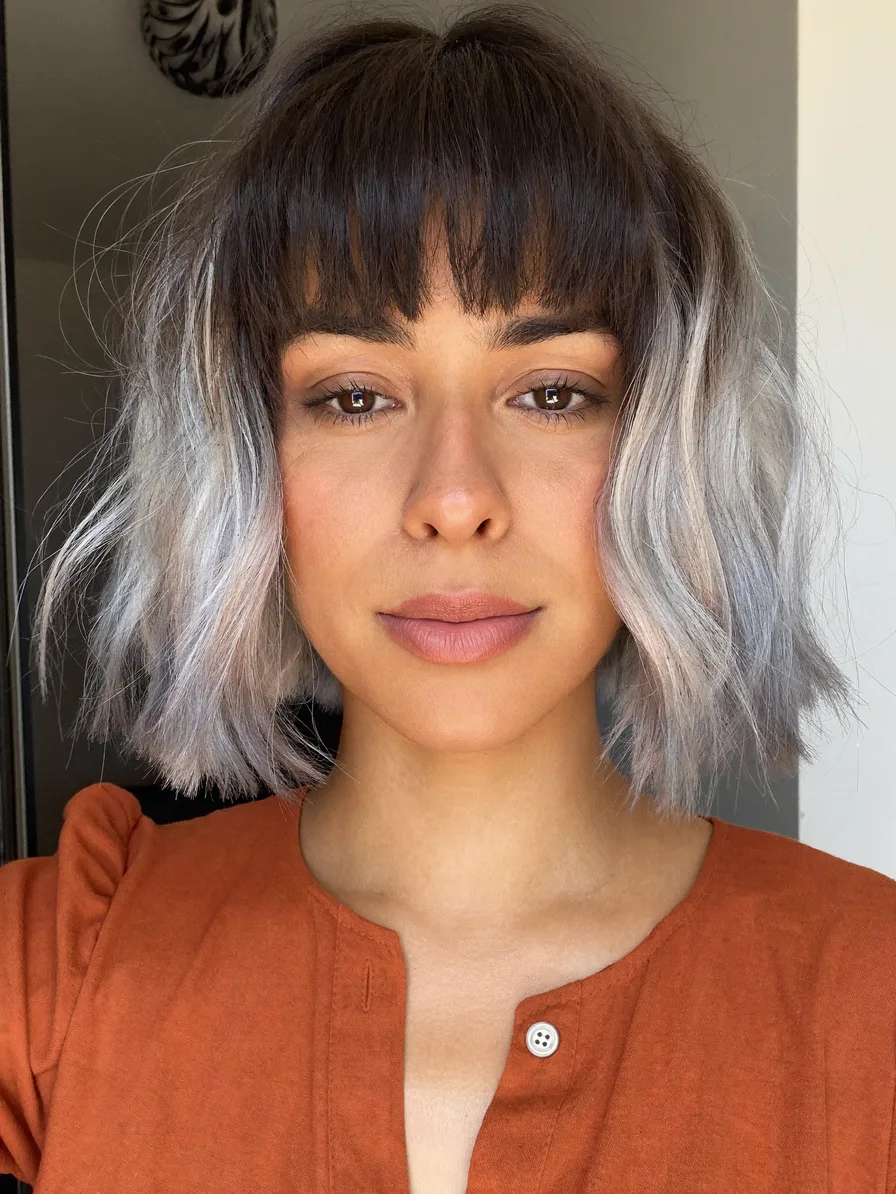 Modern Two-Tone Blunt Bob with Textured Blunt Bangs