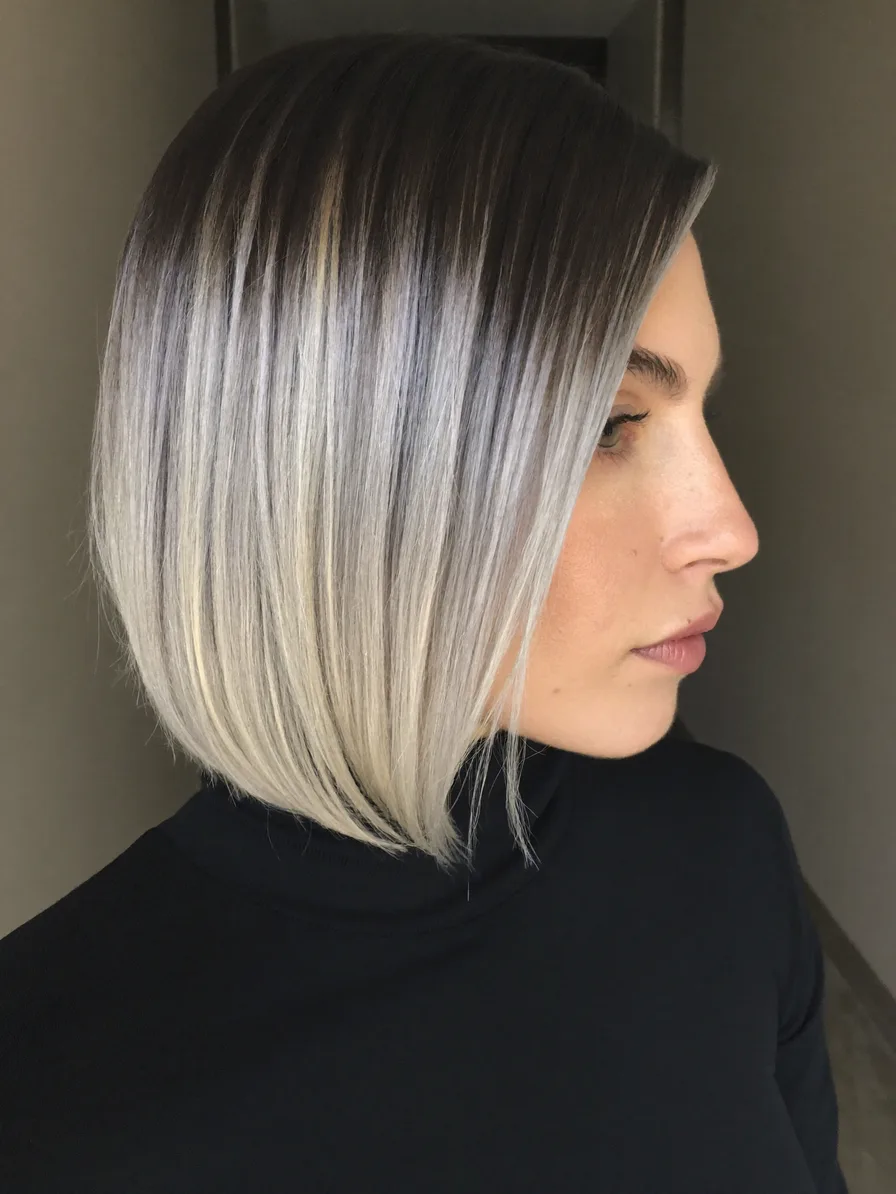 Chic Silver Ombre Blunt Bob with Deep Side Part