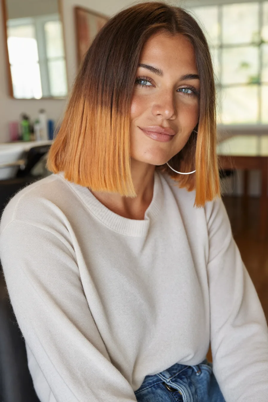 Chic Chin-Length Blunt Bob with Warm Ombre Color