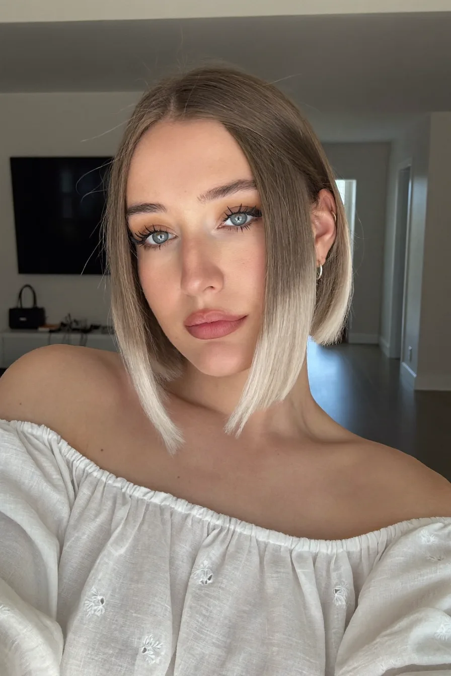 Sleek Chin-Length Blunt Ombre Bob Hairstyle