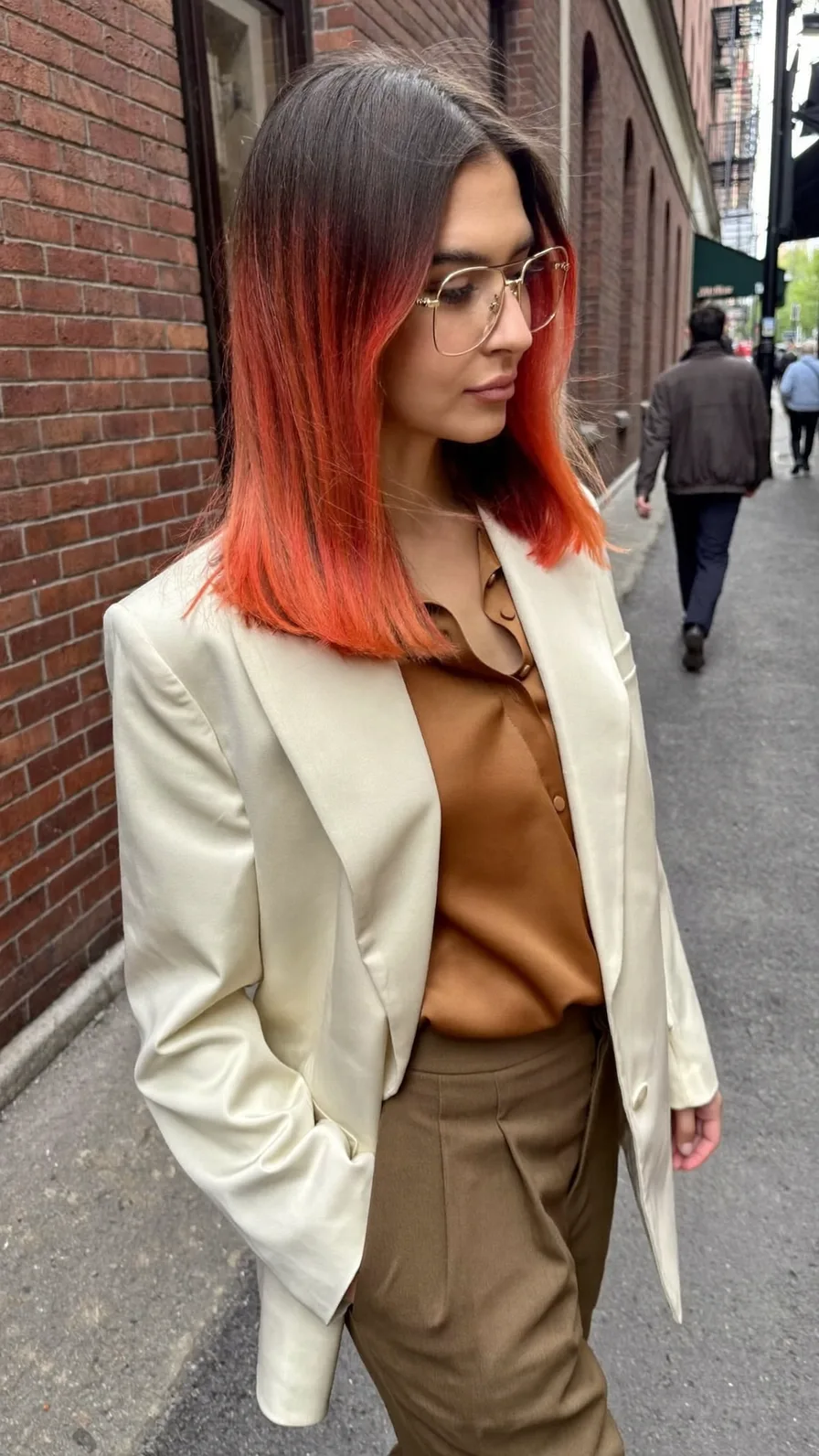Sleek Medium Straight Hair with Vibrant Ombre Color