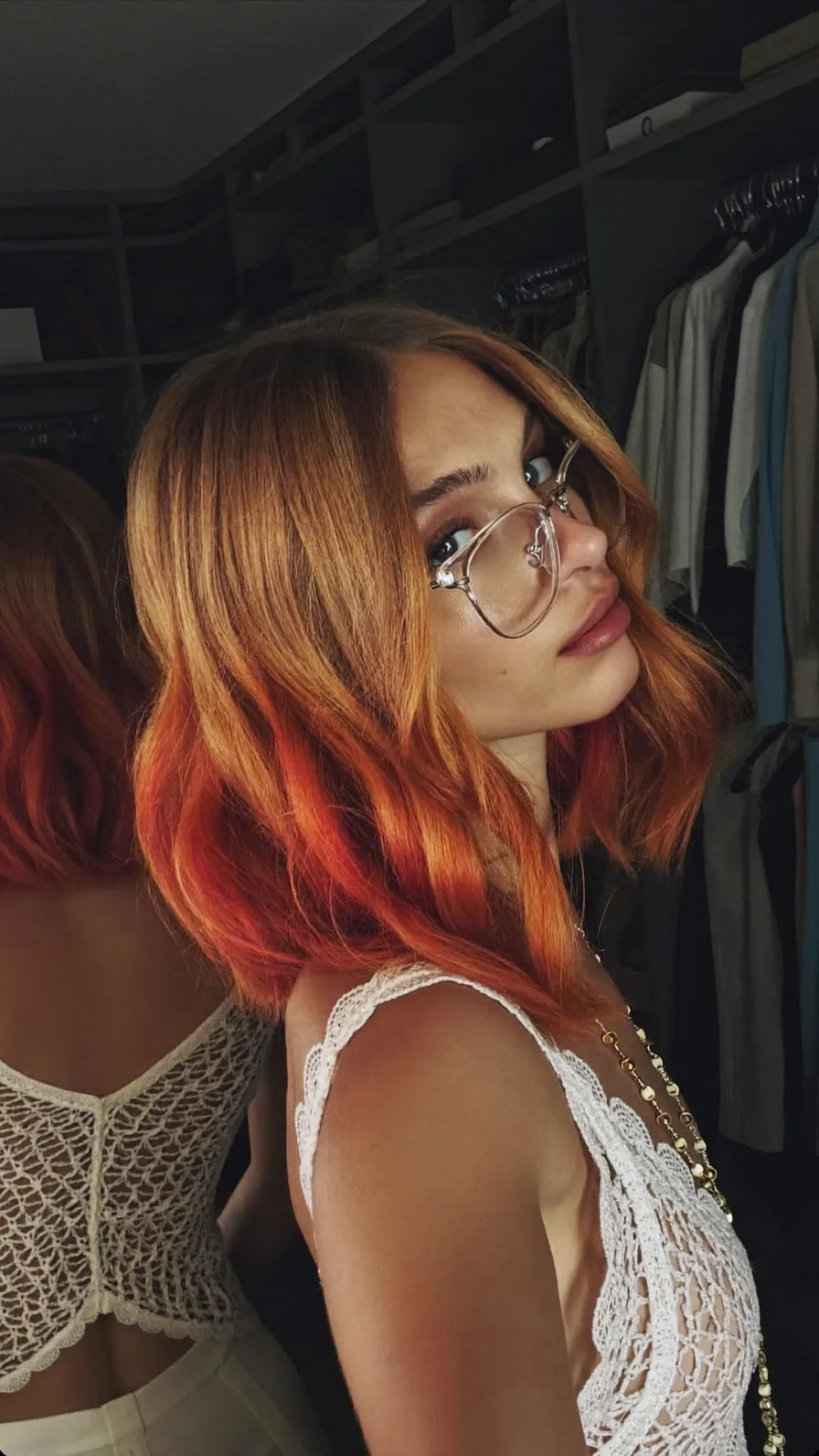Modern Shoulder-Length Copper Ombre with Long Layers