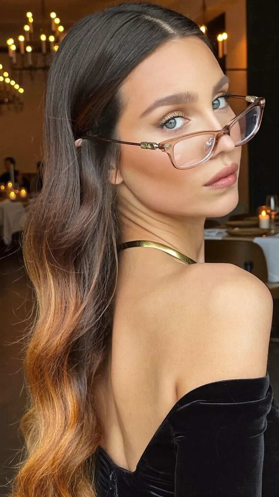 Modern Long Layered Waves with Warm Caramel Ombre Finish