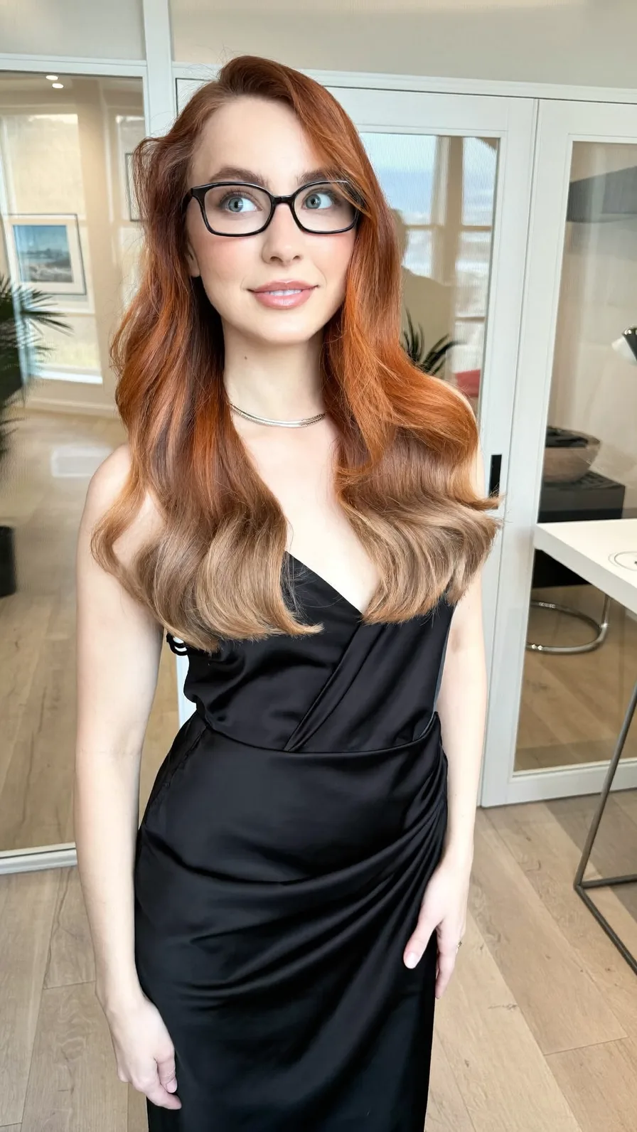Long Copper Ombre Waves with Subtle Layered Rounded Ends