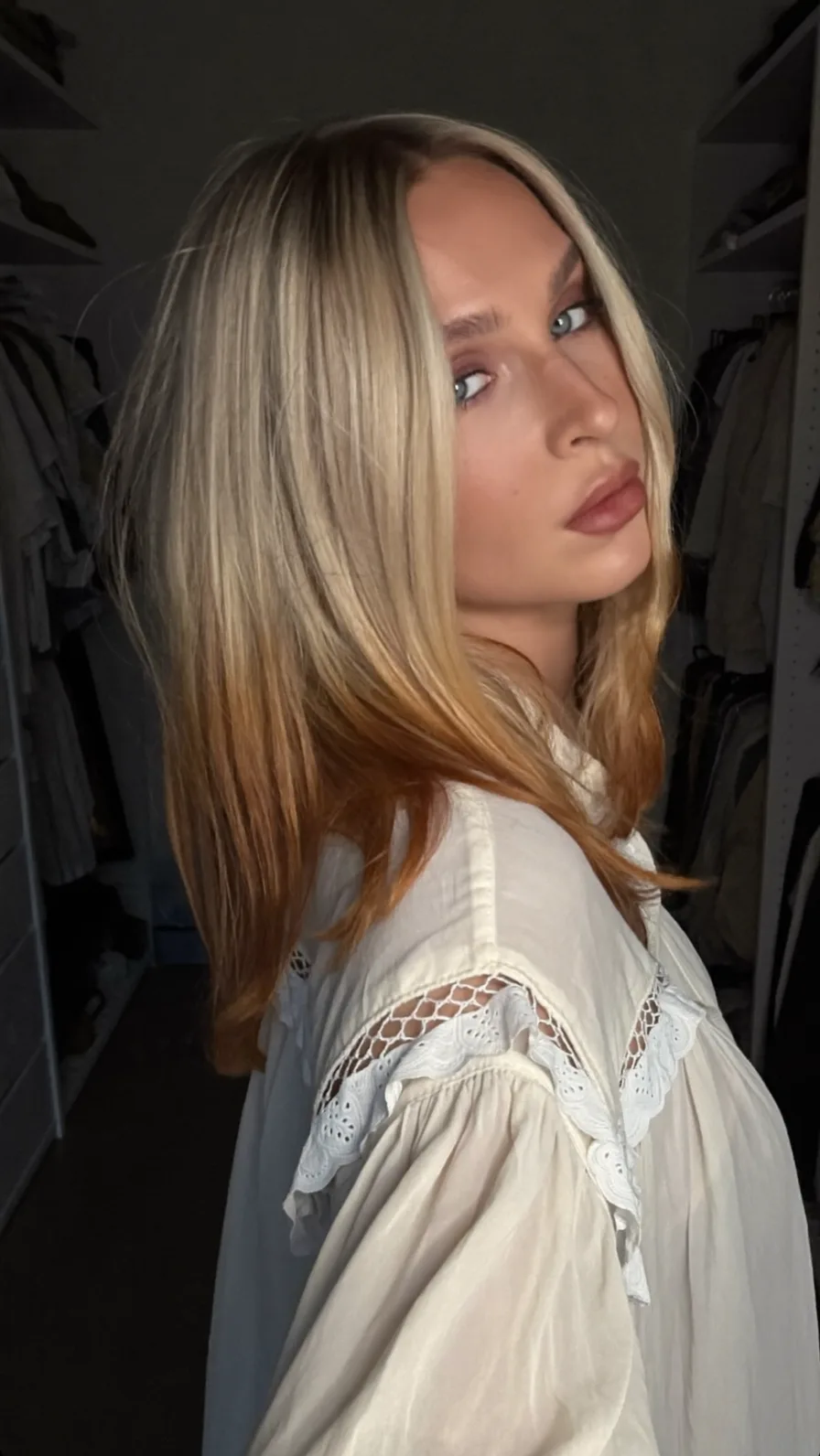 Modern Medium Length Blonde Hair with Copper Ombre Ends
