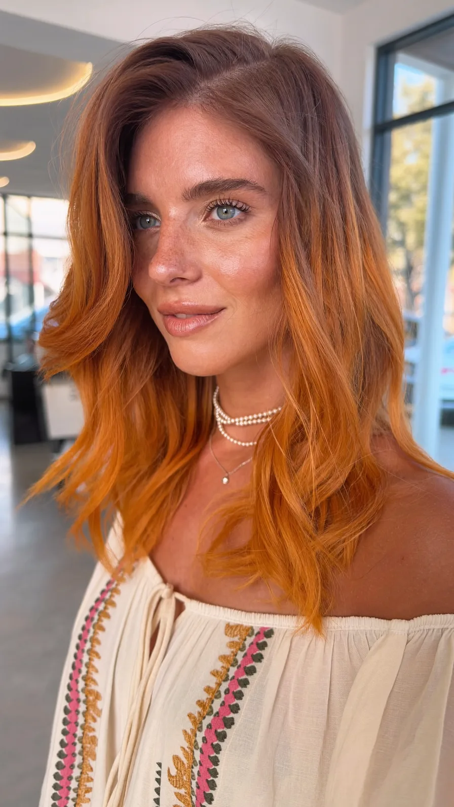 Modern Copper Ombre Shoulder-Length Hair with Long Layers