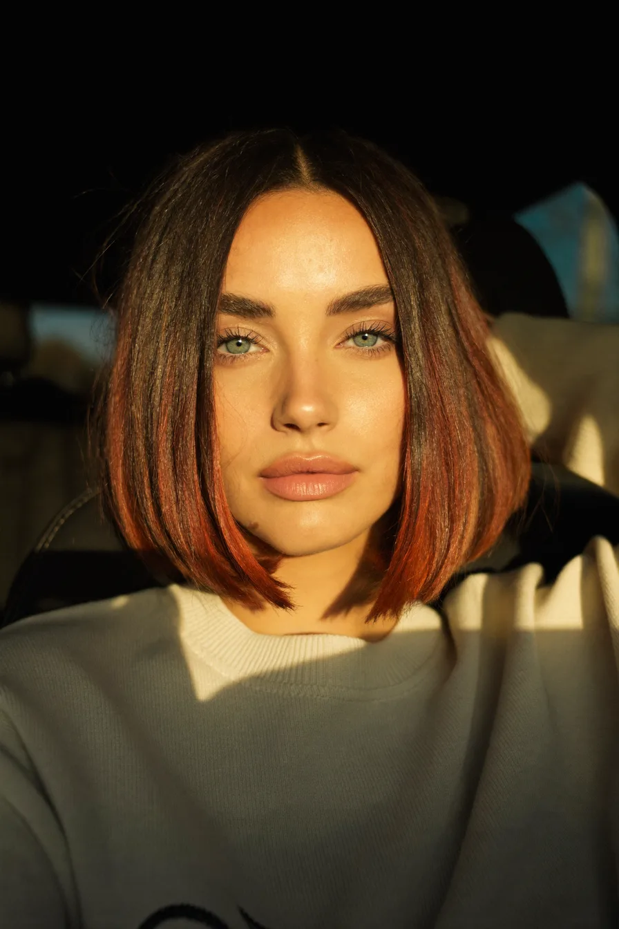 Sleek Chin-Length Blunt Bob with Copper Ombre
