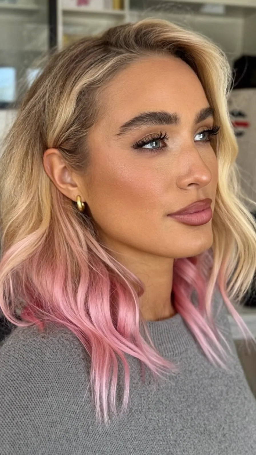 Medium Wavy Blonde to Pink Ombre with Flowing Layers