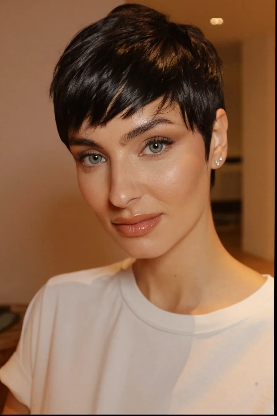 Chic Textured Pixie-Bob With Side-Swept Fringe Detail