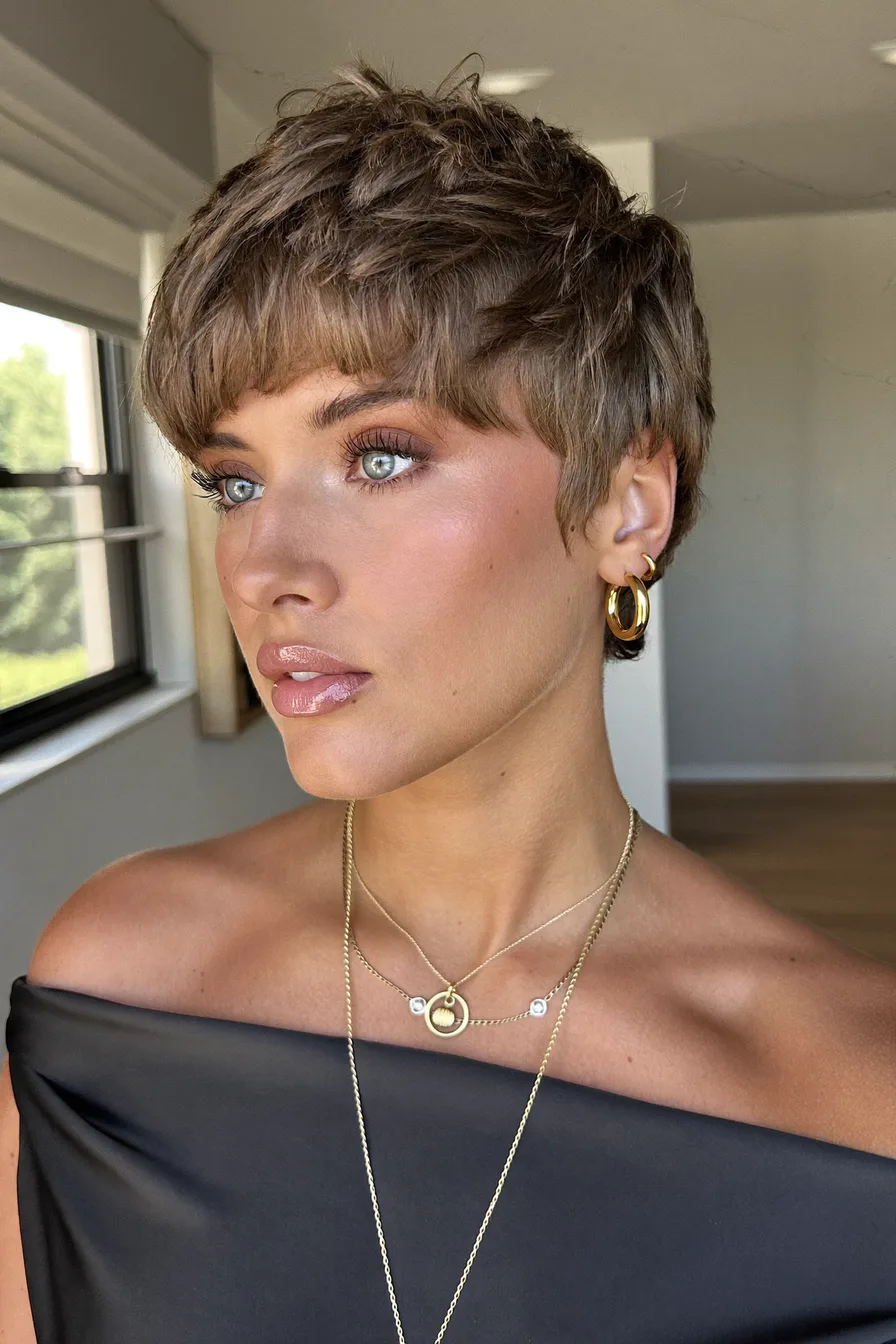 Textured Tousled Pixie-Bob Haircut with Soft Fringe Detail