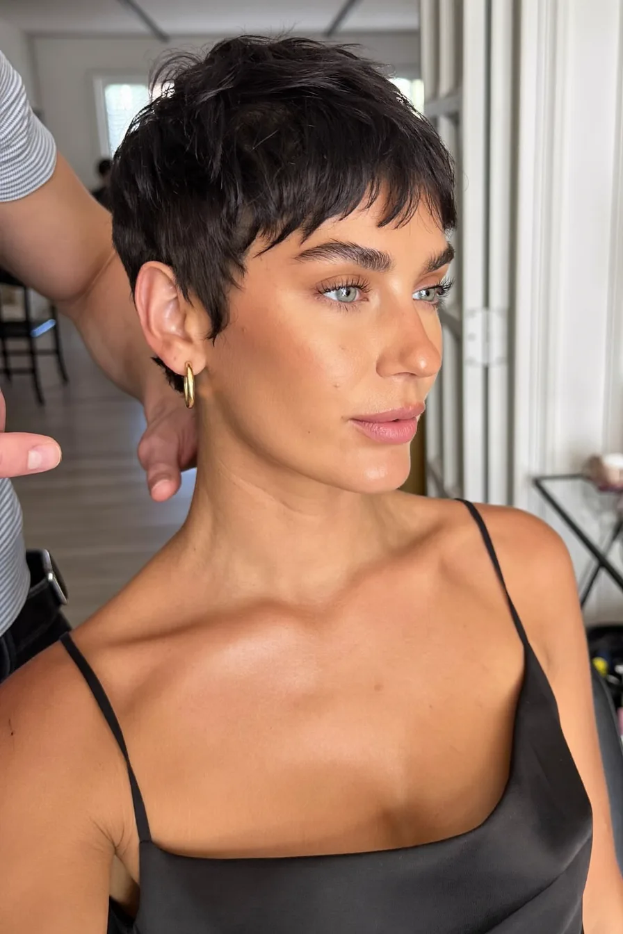 Textured Brunette Pixie-Bob With Soft Face-Framing Layers