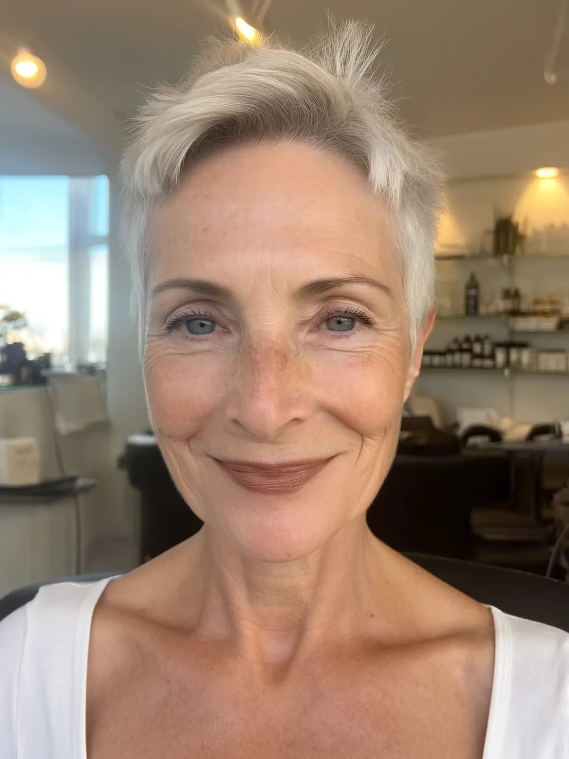 Sleek Silver Frost Pixie Without Bangs