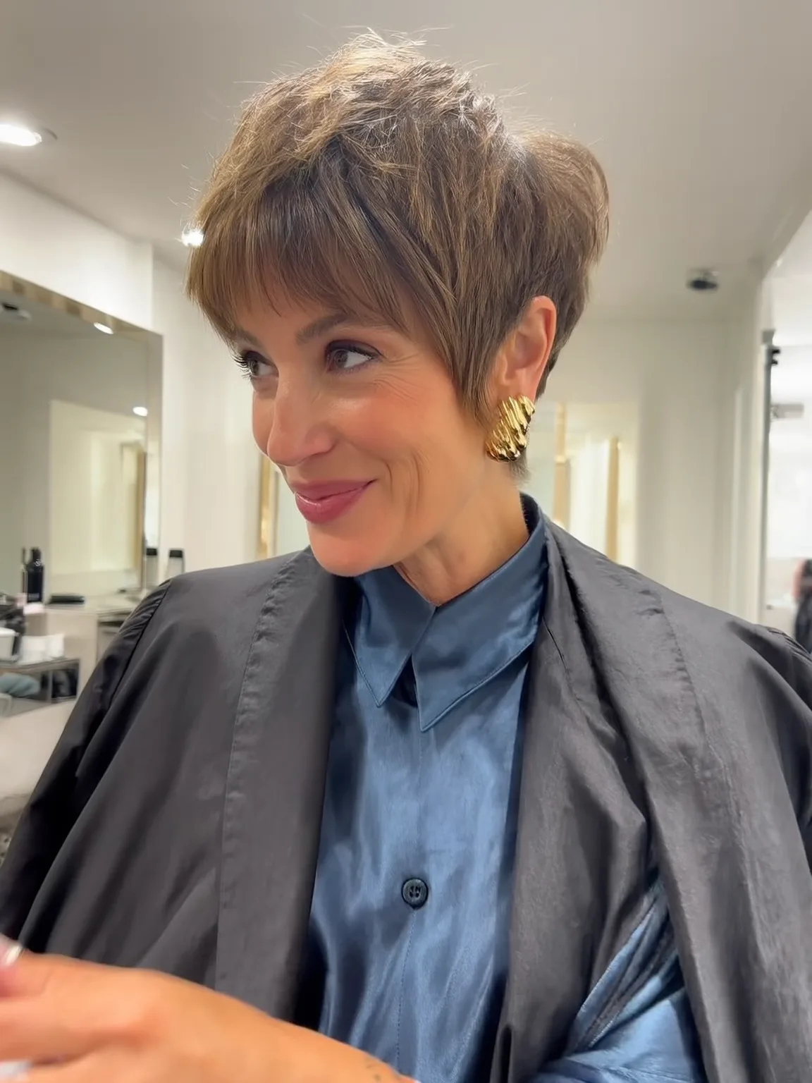 Warm Caramel Brown Straight Pixie with Side Bangs