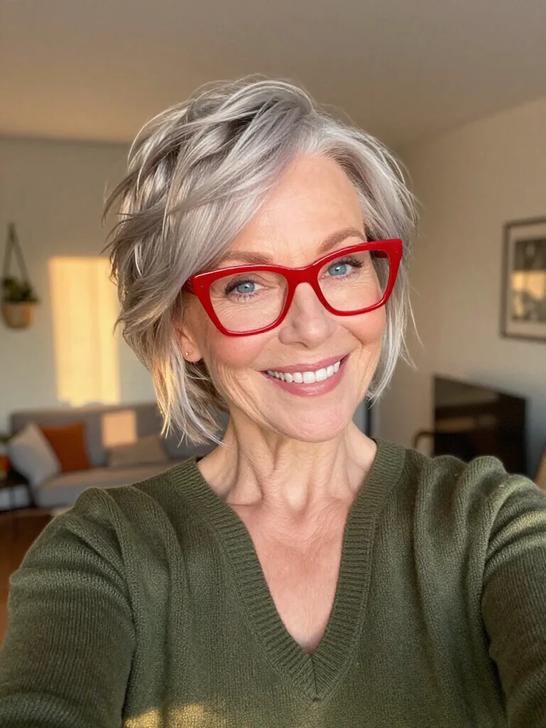 Wavy Silver Frost Pixie with Voluminous Side Bangs