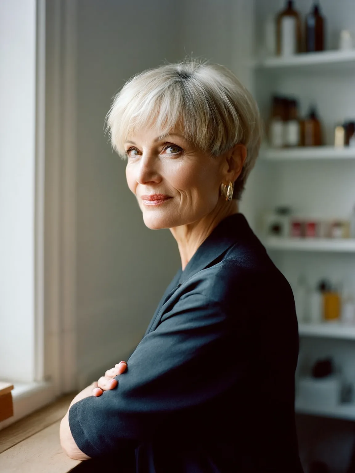 Sleek Silver Frost Pixie with Structured Side Fringe