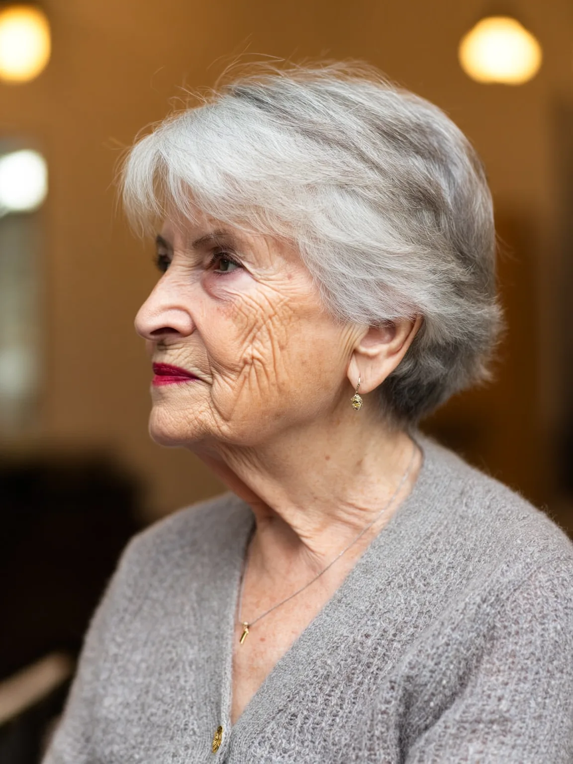 Mid-Volume Silver Frost Pixie with Soft Side Bangs