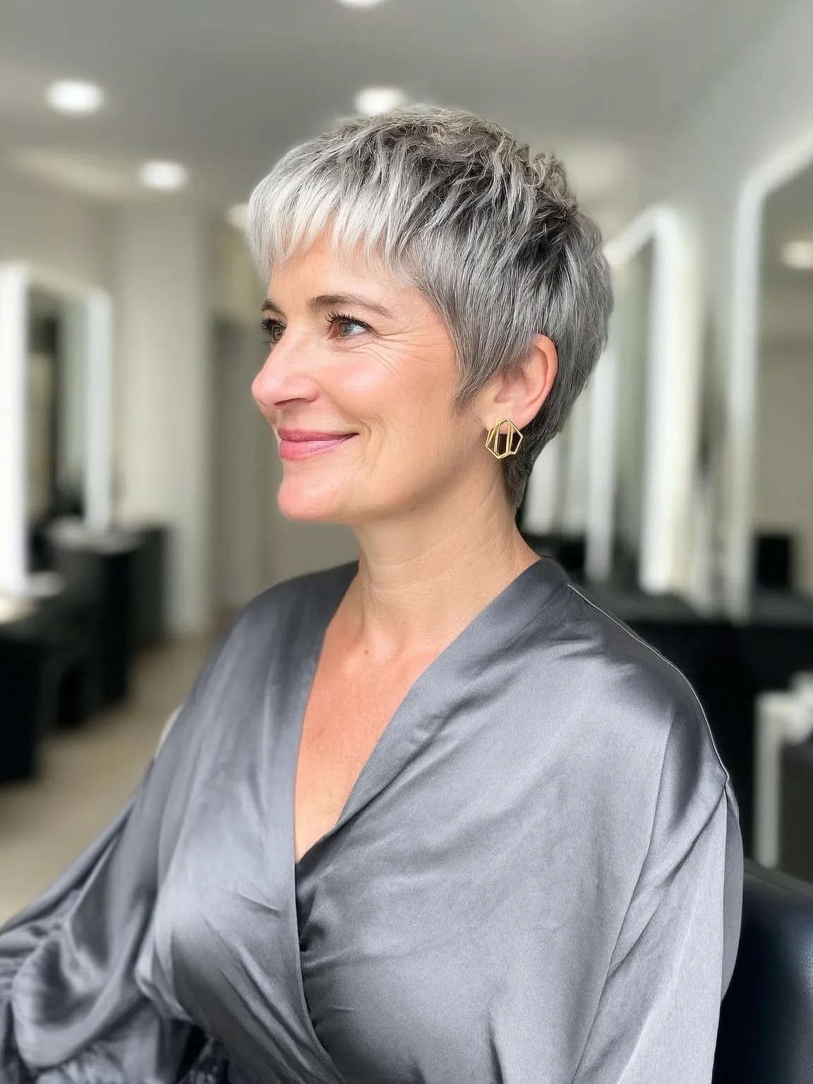 Textured Pixie Cut with Silver Frost Sheen