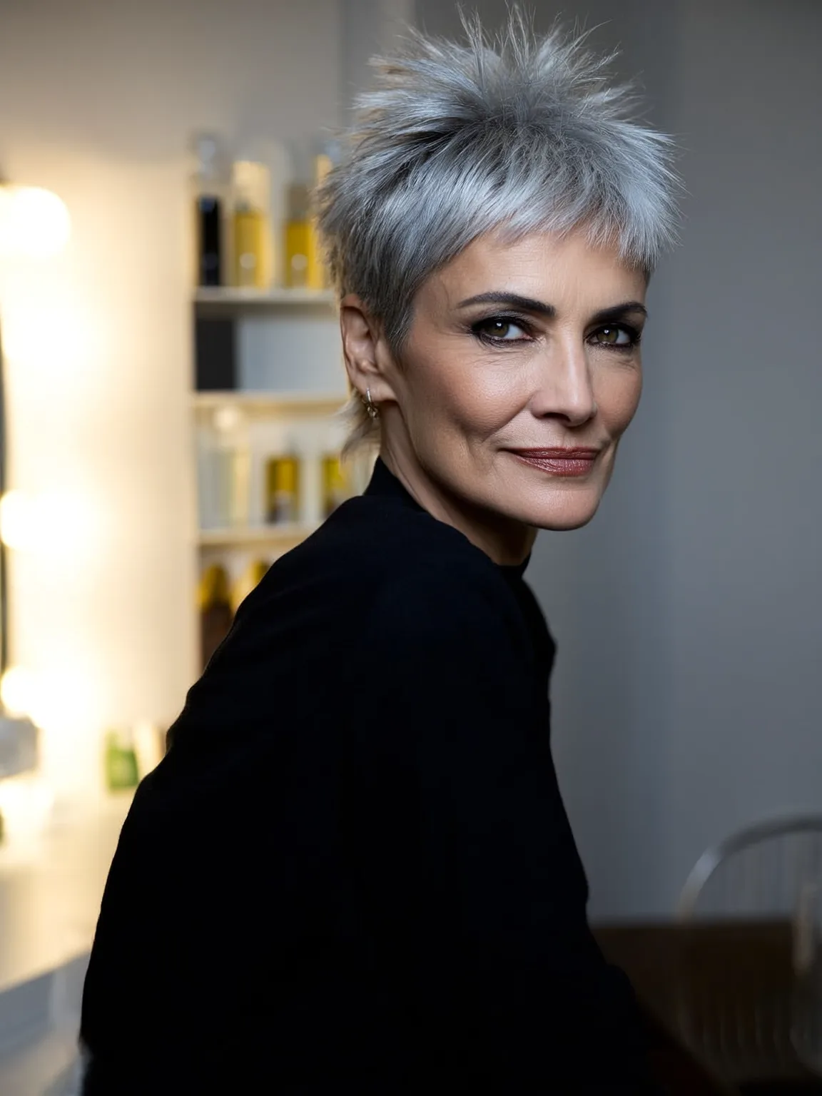 Edgy Choppy Pixie in Silver Frost with Glossy Finish
