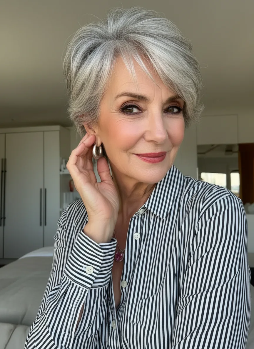Classic Pixie Cut with Silver Frost Waves