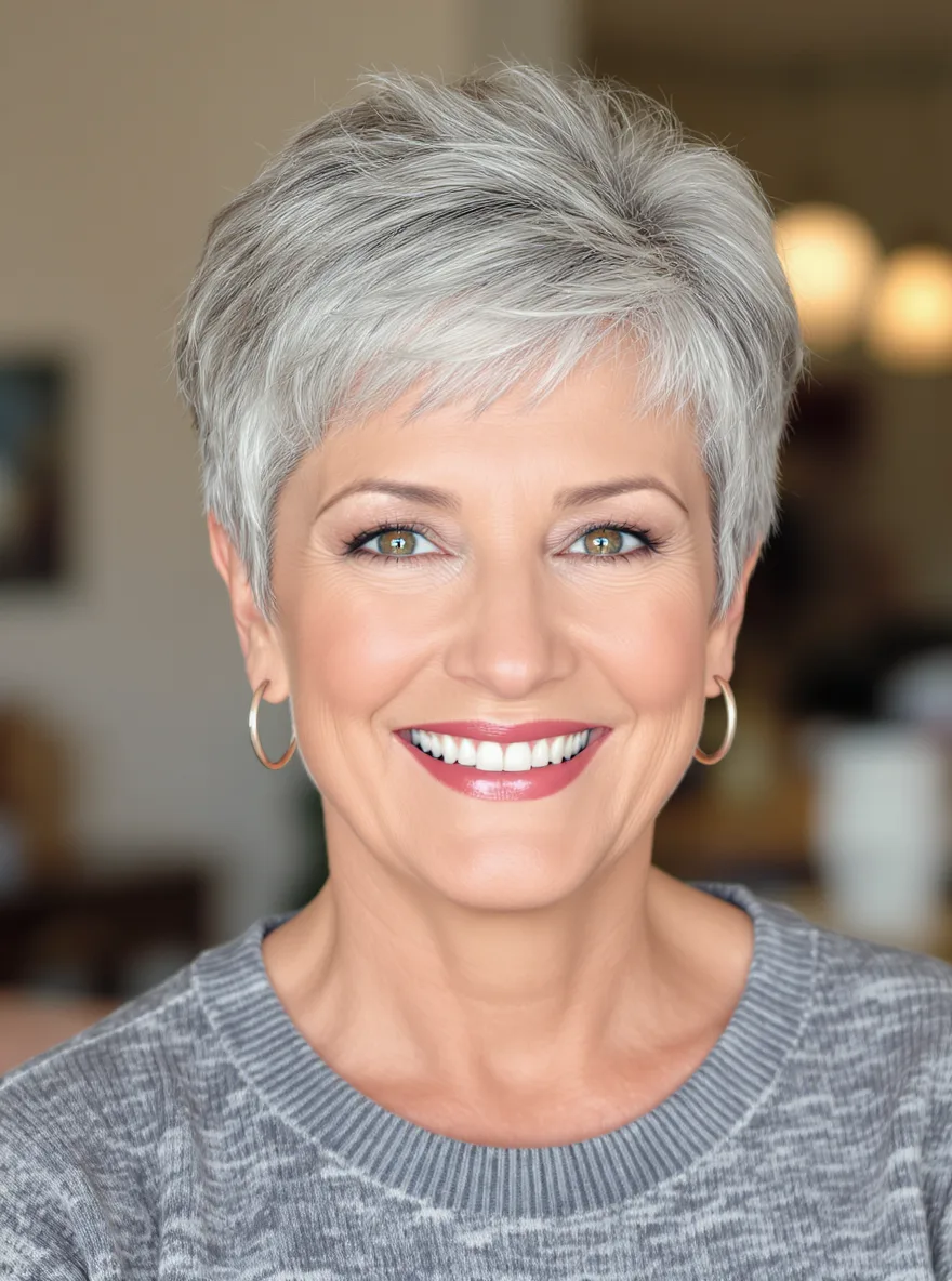 Side-Swept Silver Frost Pixie for Oval Faces