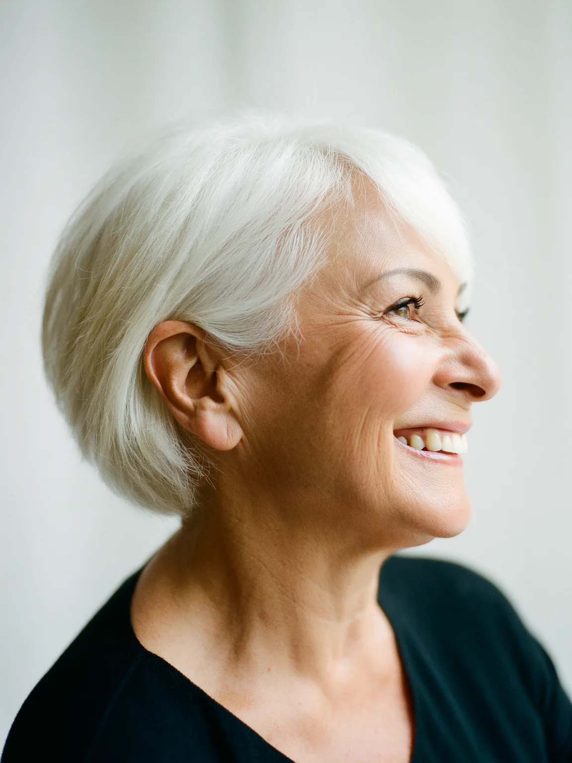 Natural Volume Silver Frost Pixie with Side Bangs