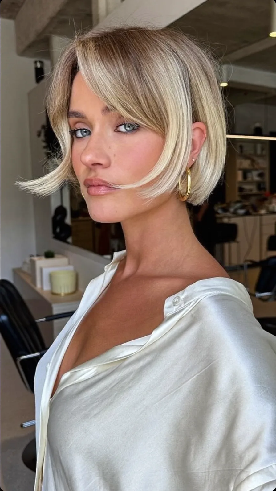 Chic Blunt Flicked Bob with Center Curtain Bangs