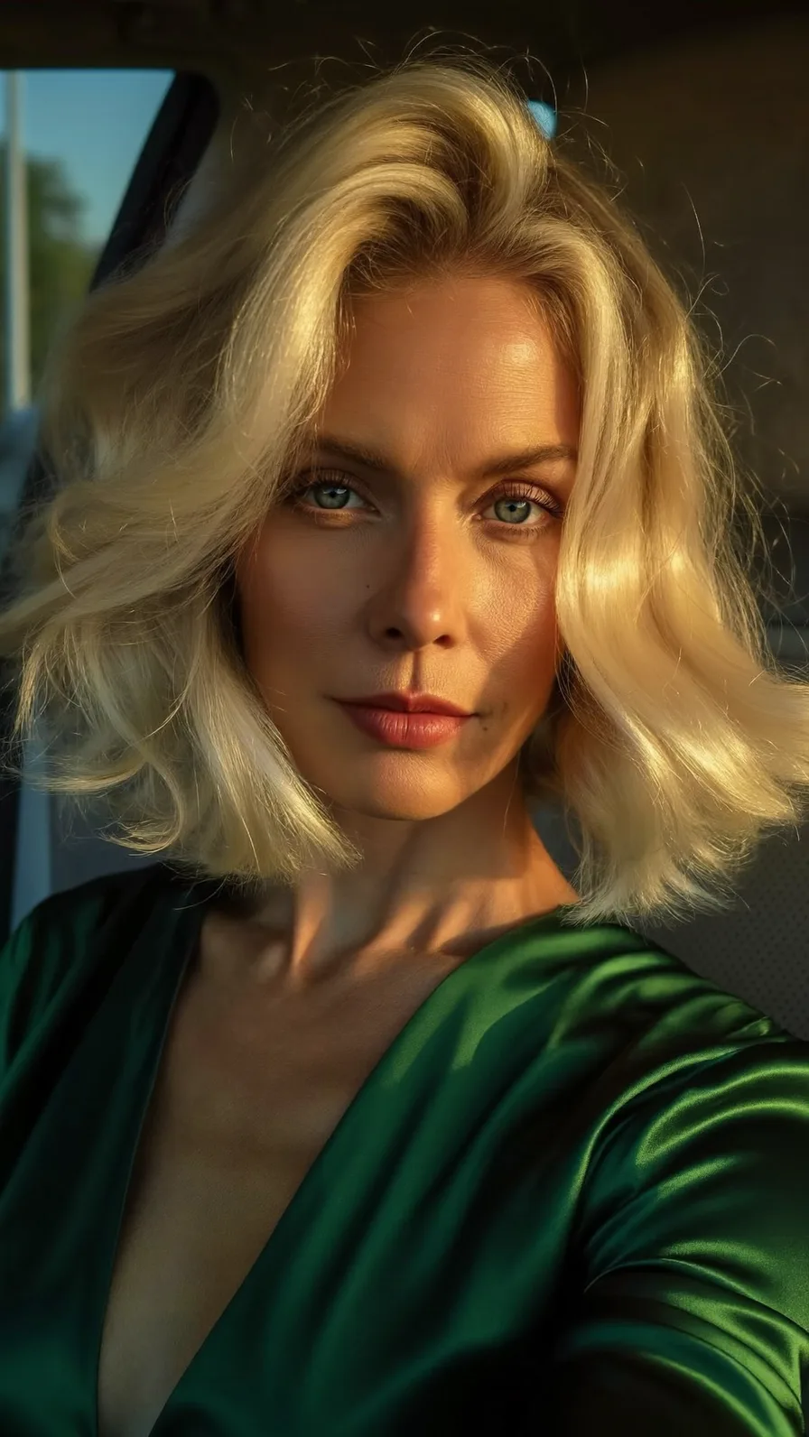 Voluminous Platinum Blonde Wavy Chin-Length Bob Hairstyle
