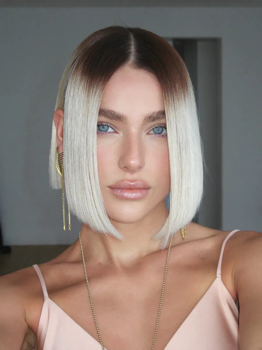 Sleek Center-Parted Ombre Blunt Chin-Length Bob Style