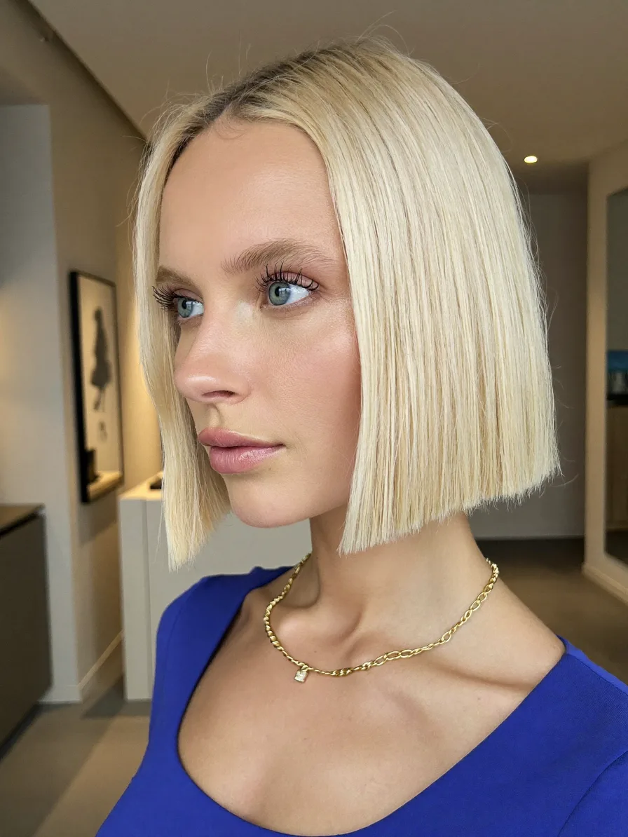 Sleek Blunt Chin-Length Bob with Platinum Blonde Shine