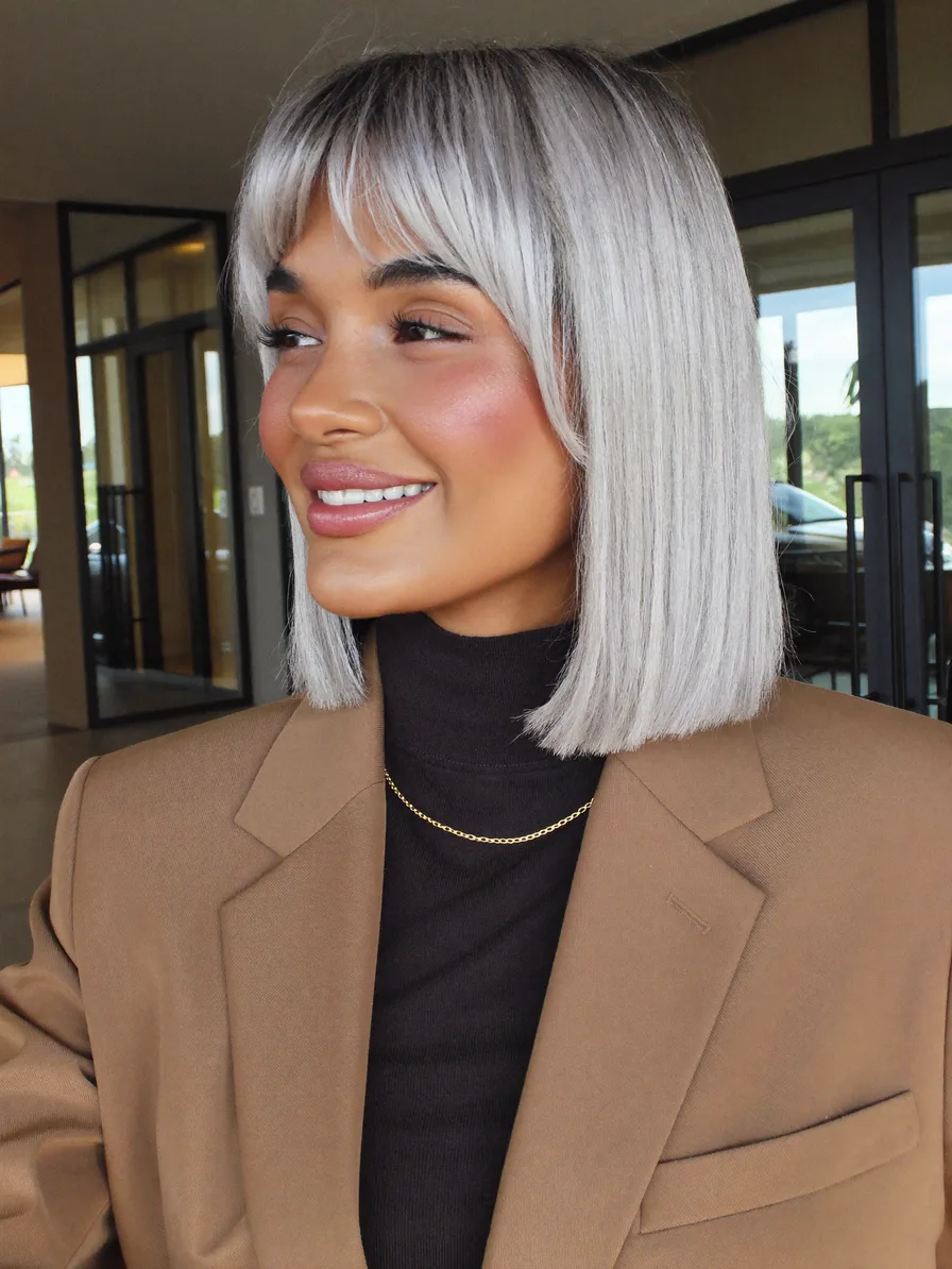 Sleek Chin-Length Blunt Bob with Wispy Center Bangs