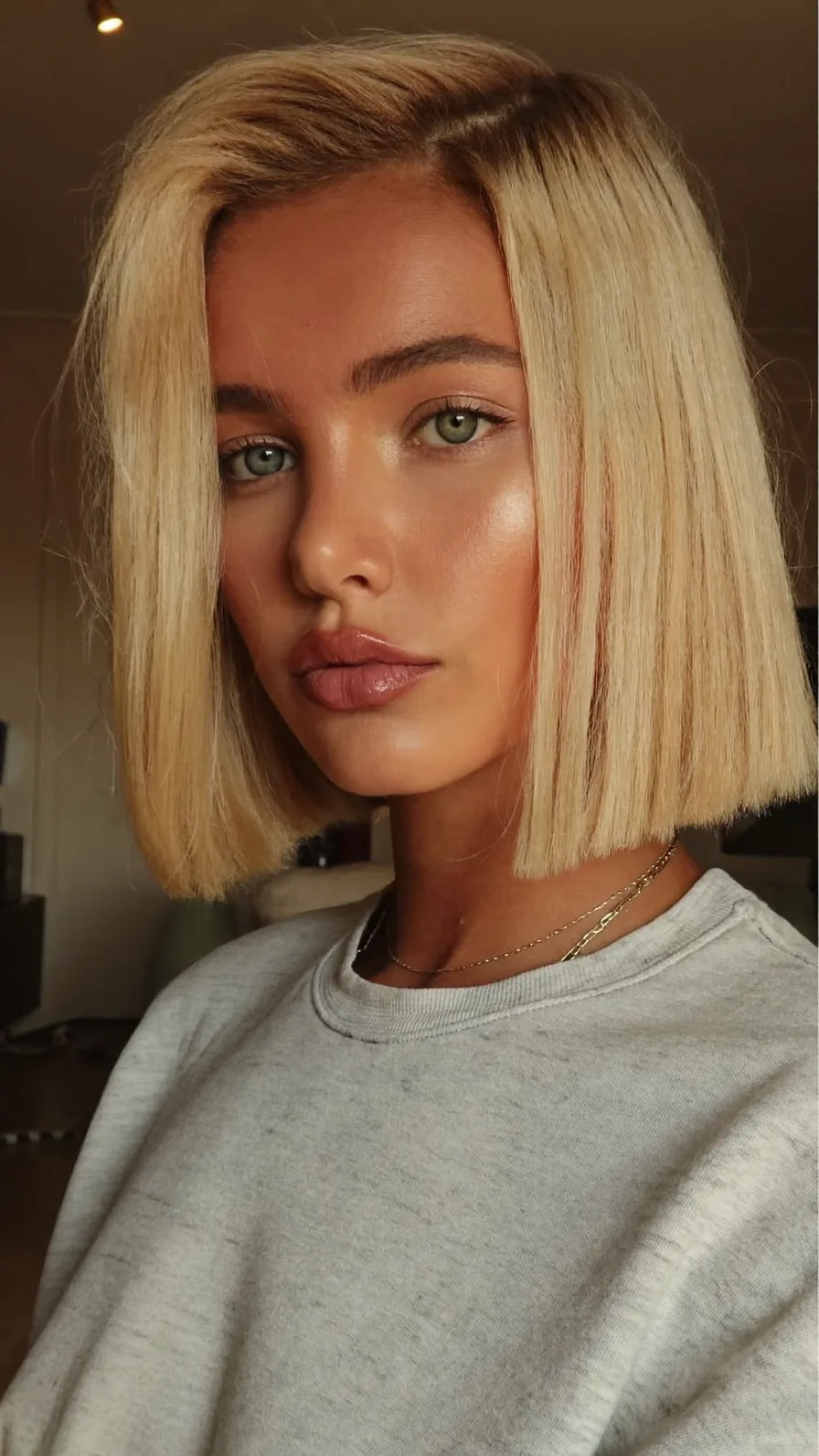 Sleek Chin-Length Blunt Bob with Side Part