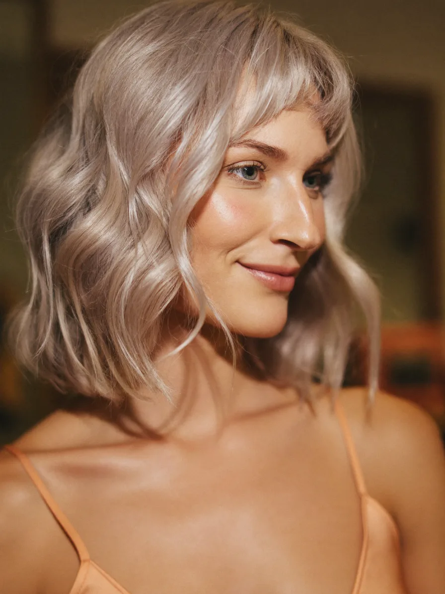 Chic Platinum Ash Blonde Bob with Micro Bangs