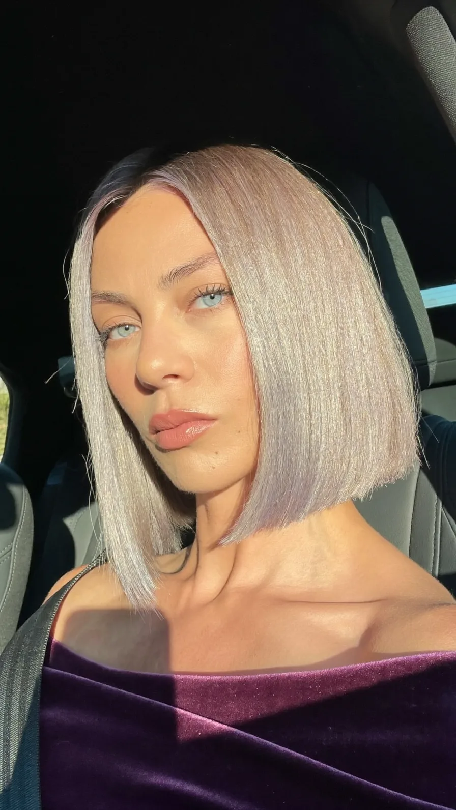 Sleek Blunt Chin-Length Bob with Platinum Lavender Tones